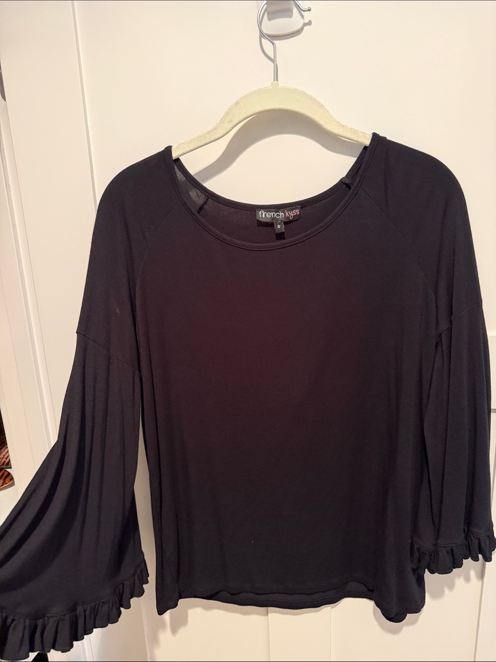 French Kiss Black Ruffle Bell-Sleeve Blouse